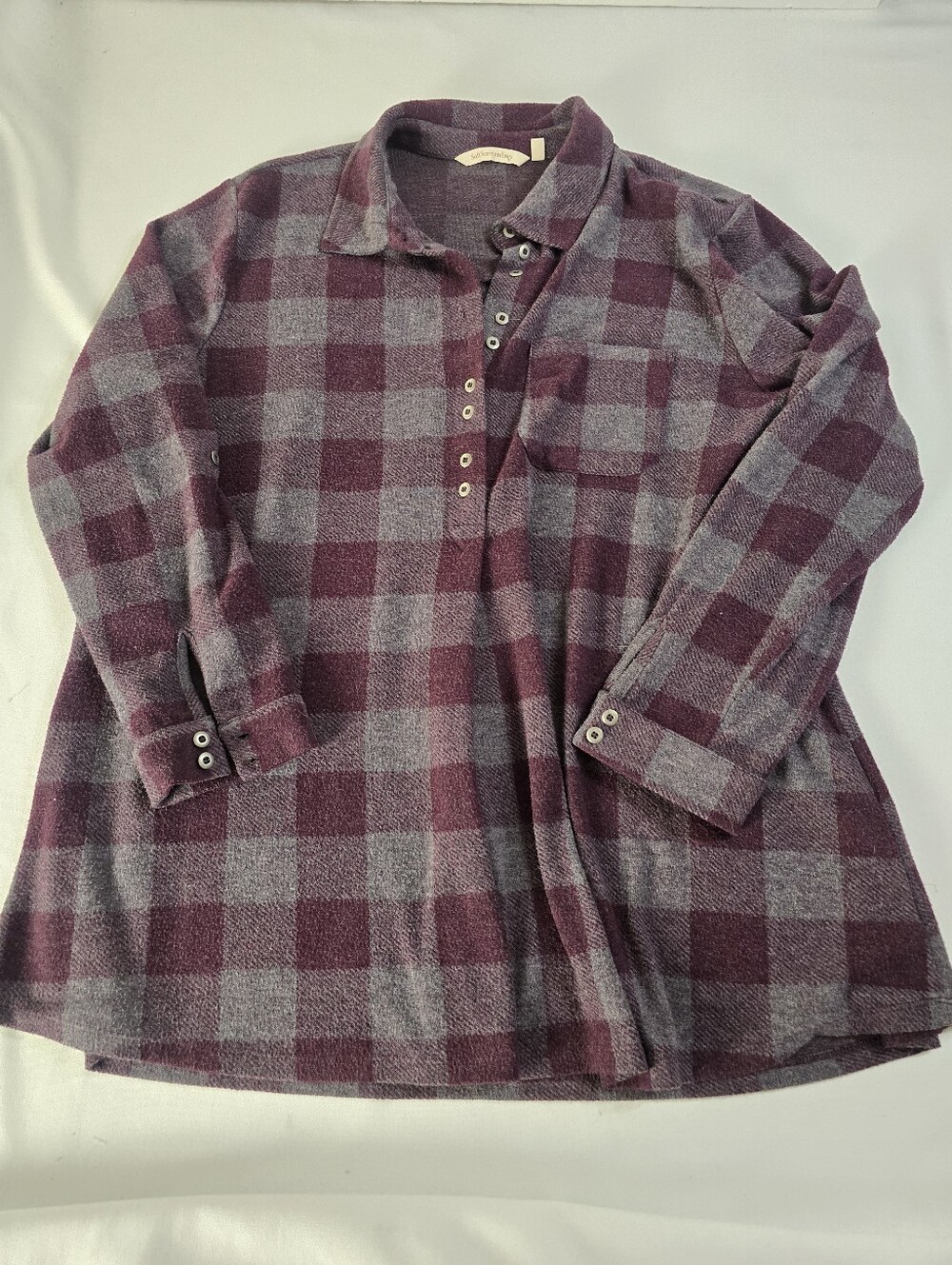 Soft Surroundings Pastel Plaid Henley Tunic Top Shirt Fall Size PXL